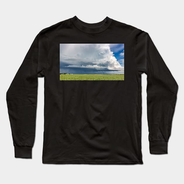 Thunder Cloud and Lightning over a Field Long Sleeve T-Shirt by saku1997